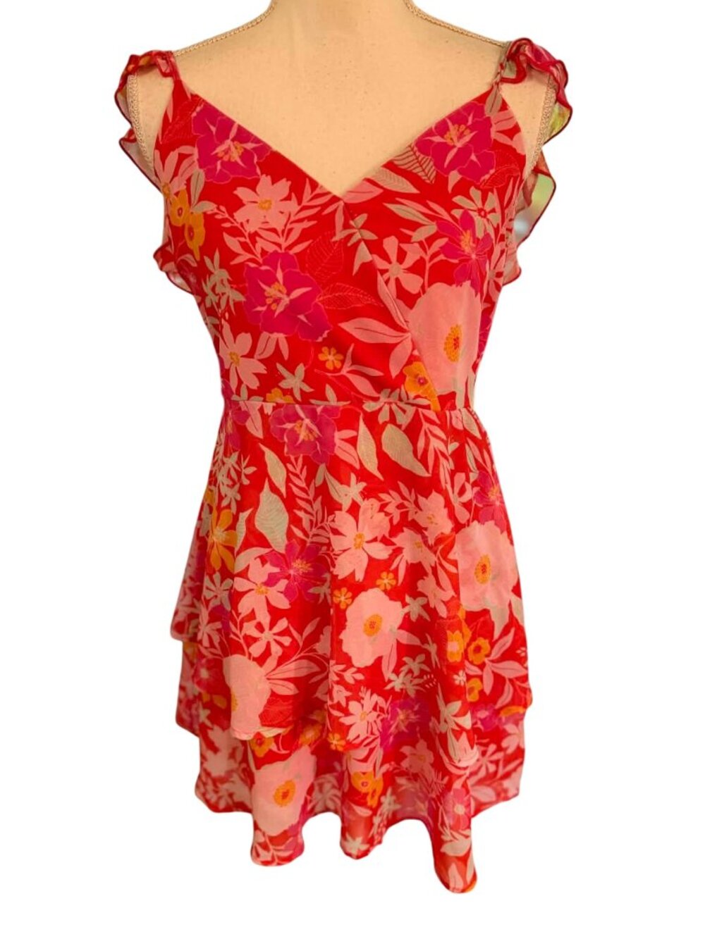 Peach Love California My Whole Heart Vibrant Floral Mini Dress
